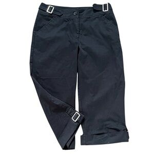 Y2K Buckle Detail Capri Pants Black Utility Cropped Pants Cyber Soft Industrial